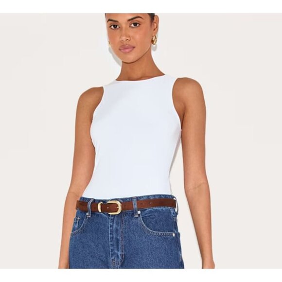 Pretty Little Thing White Tank Bodysuit Size 4  NWT - Picture 1 of 8